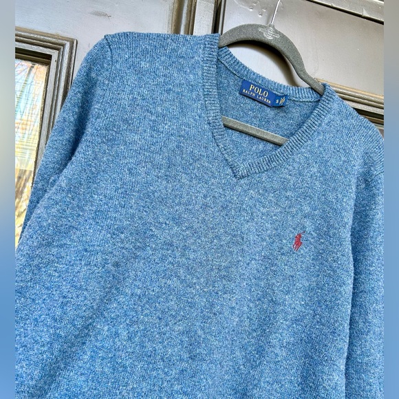 Polo Ralph Lauren 100% Lambs Wool Blue V-Neck Sweater - Men's Small - Picture 4 of 8